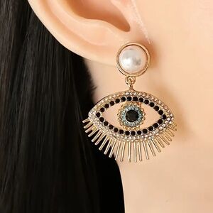 NEW❗️Boho-Chic Evil Eye Drop Earrings. Rhinestone Pearl lucky Jewel